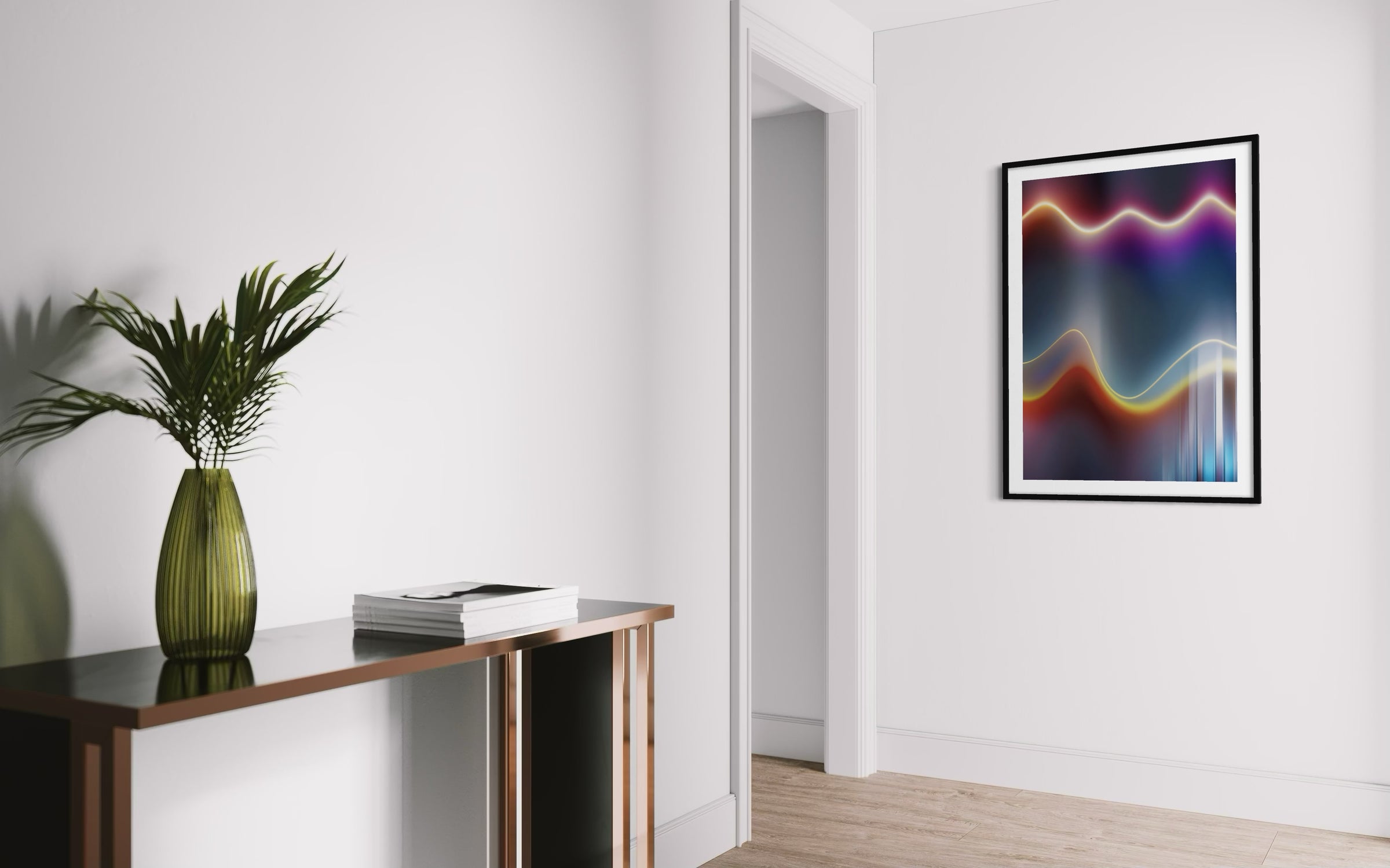 A single Matter in Time work installed in a bright hallway interior
