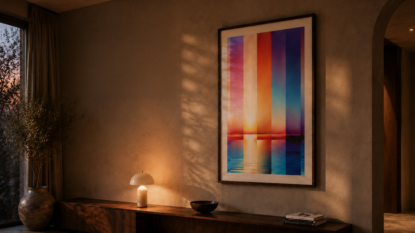 A single Sun Set in the Sun Set work in a warm interior